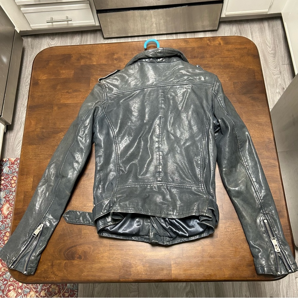 Lamarque Megumi Leather Moto Jacket in Dark Navy Blue Size Small - Picture 2 of 16